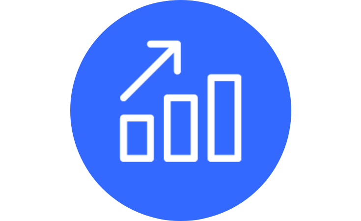 bright blue icon of bar chart trending upwards